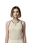 Close-up of the model wearing Yonex 20757 Womens Badminton Tank Top - Sand
