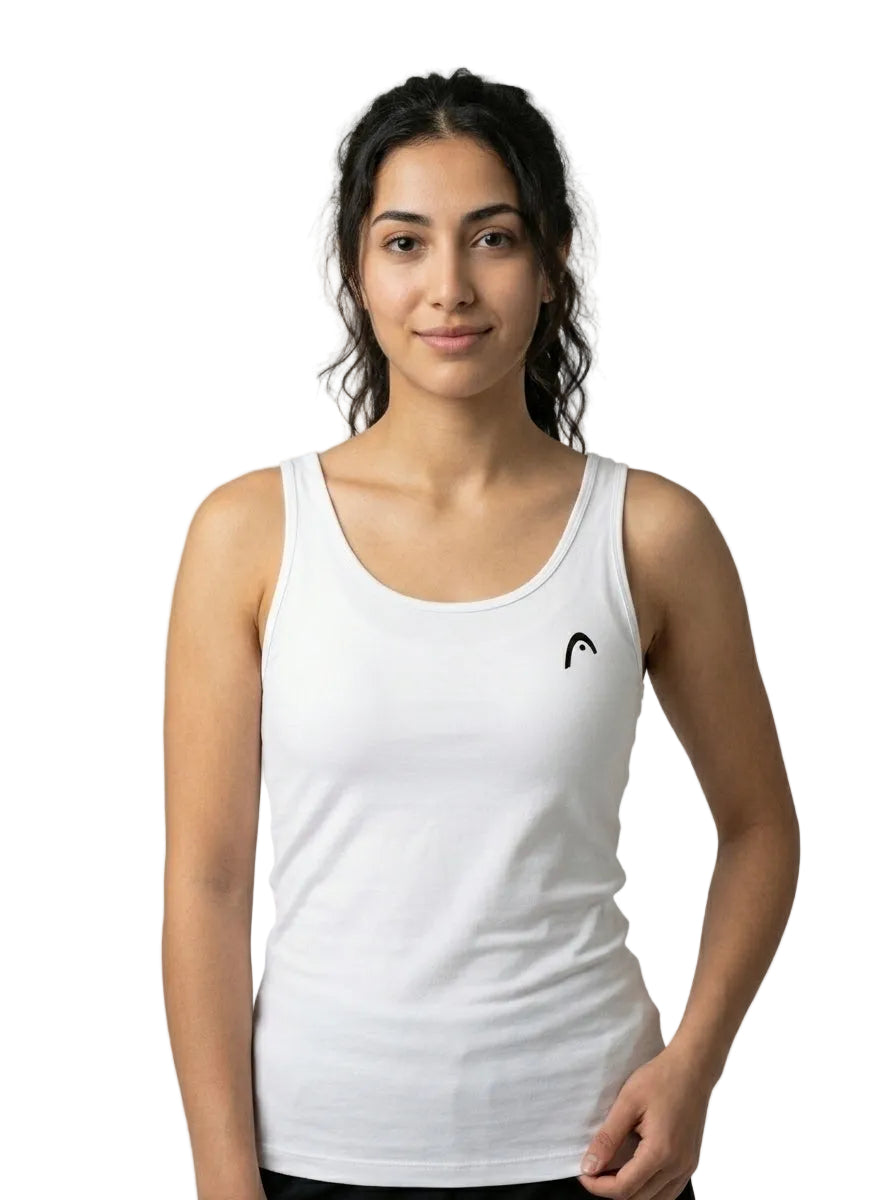 HEAD Spirit II Womens Badminton Tank Top - White — On Model - Upper Body | Generated by Modelize