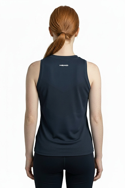 Womens Badminton Tank Top — On Model - Upper Body Back | Generated by Modelize