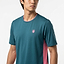 A man in the K-Swiss Hypercourt Mix Melange Men's Badminton T-Shirt in Stargazer/Pink, featuring pink side panels and a chest emblem, stands against a plain white background.