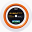 A Yonex Exbolt 68 Badminton String Flash Orange 0.68mm 200m reel, made with forged fiber for durability and agile smashes, comes coiled in a clear case with the Yonex brand label.