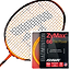 A badminton racket featuring orange and black strings is displayed beside a packet of "Ashaway Zymax 66 Fire Power Badminton String Orange - 0.66MM - 10m Packet." This highlights its role as a high-performance string designed for ultimate power and optimal repulsion. Made in the USA, these strings ensure consistent tension for peak performance.