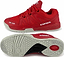 The Karakal KF Pro Lite Badminton Shoes in New Red are designed for superior lateral stability. Featuring a mesh and synthetic upper with a lace-up closure, these shoes have a light gray sole with a honeycomb pattern and circular grip details. Enhanced comfort comes from the shock-absorbing gel insole.
