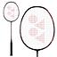The Yonex Astrox 22 LT Badminton Racket in Black and Red is a lightweight, aggressive power racket. Its design includes a black handle with red accents on the frame, and it is enhanced by Nanomesh Neo technology. The racket's strings display a striking red geometric logo pattern.