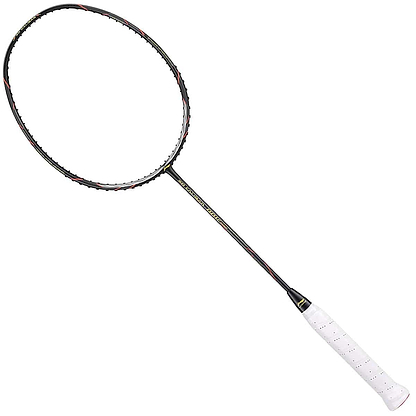Image of the Li-Ning 3D Calibar 001 Combat Badminton Racket - Black, showcasing its black and red frame with the Dynamic-Optimum Frame technology, and a white grip handle, set against a plain white background.
