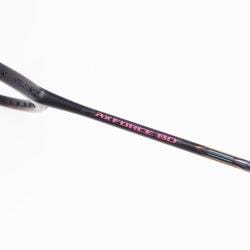 Close-up of the Li-Ning AxForce 80 5U Badminton Racket shaft in black, with "RX FORCE 80" in pink. Designed by Li-Ning, inspired by the AxForce 80 series, featuring advanced technology on a plain white background.