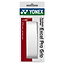 Packaging of the Yonex AC128EX Synthetic Leather Excel Pro Grip in white, a badminton grip by Yonex, highlighting its "extra firm & improved grip".