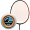 A Yonex BG 80P Badminton Racket with bright orange strings is displayed alongside a close-up of a 200m reel of Yonex BG 80P badminton string. This string, known for its high repulsion power and Vectran fiber for a hard feel, comes in vibrant orange packaging that highlights its outstanding performance and quality.