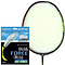 A Yonex badminton racket with yellow strings is showcased next to a 10-meter packet of Yonex BG 66 Force Badminton String in yellow. The packaging highlights the medium feel and remarkable hitting power, thanks to its nylon composite coating, making it perfect for enhancing on-court performance.