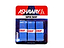 The packaging for the Ashaway Super Tacky Badminton Overgrip - Blue - Set of 3 displays three blue grips with the Ashaway brand name highlighted in red and white on a dark blue background, emphasizing its super tacky grip quality.