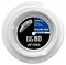 A reel of Yonex BG 80 Badminton String in white is visible, featuring a gauge of 0.68mm and a length of 200m. The label emphasizes "High Repulsion Power" and "Hard Feeling," accompanied by a detailed close-up image on the packaging. Expertly crafted in Japan.