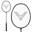 Immerse yourself in the precision of the Victor Thruster K1 H Badminton Racket, featuring a striking black and pink design. Its isometric view and close-up details reveal a sleek frame with intricate string patterns, while the textured handle ensures an enhanced grip for peak performance.