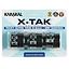 The packaging for the Karakal X-Tak Overwrap Badminton Grip - Black features a clear plastic container displaying three black grips adorned with silver branding. The text highlights "Tacky Ultra Thin 0.6mm - SRF Surface," emphasizing its non-slip qualities, along with branding and other product details.