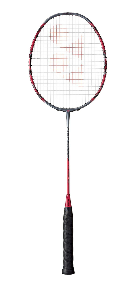 The Yonex Arcsaber 11 Pro 4U badminton racket, from the renowned brand Yonex, sports a contemporary greyish pearl design with a black handle. Its grid-pattern strings feature the ISOMETRIC Enlarged Sweet Spot logo, providing players with both precision and power in every match.