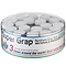 A round plastic container labeled "Super Grap" contains 36 white Yonex AC102-36EX overgrips for badminton rackets. The packaging boasts that these best-sellers provide excellent sweat absorption, with enough grips to wrap three times around the earth.