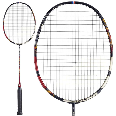 The Babolat X-Feel Fury 2026 3U Badminton Racket in Black/Red is showcased in full and close-up views, highlighting its bold design and power-ready features.