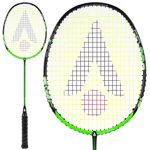 Karakal Black Zone BZ 20 2.1 badminton racket in black and green, shown full length