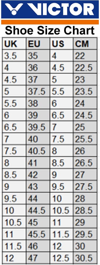 Victor International Badminton Shoes Size Chart