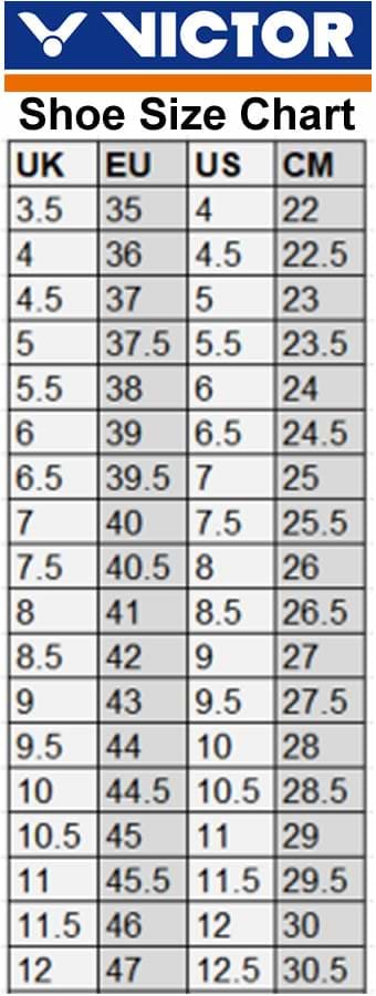 Victor International Badminton Shoes Size Chart