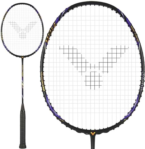 Victor Auraspeed 7100 4U badminton racket in black, shown full length