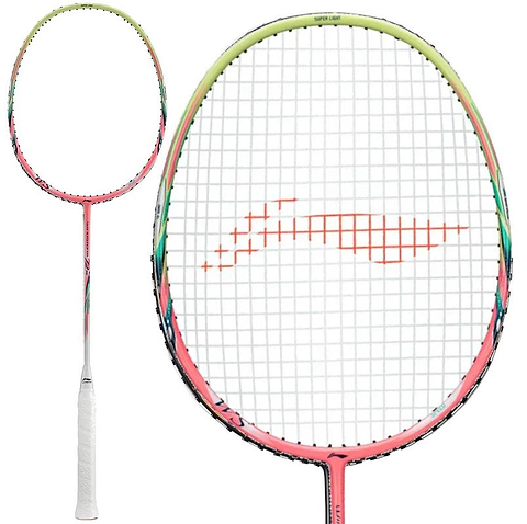 Li-Ning Windstorm 72 Speed 6U badminton racket in light pink, shown full length