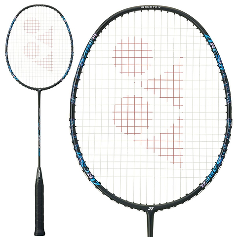 Yonex Arcsaber 2 Clear 4U badminton racket in black with blue detailing, shown full length