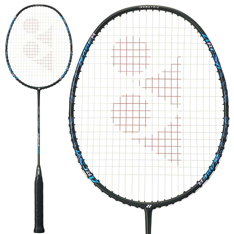 Yonex Arcsaber 2 Clear 4U badminton racket in black with blue detailing, shown full length