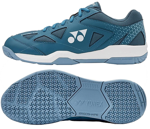 Yonex Power Cushion Strider Ray unisex badminton shoe in teal blue, shown from the side