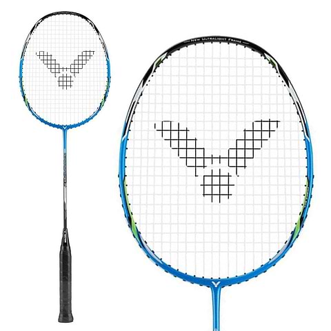 Victor Thruster Light Fighter 30 F badminton racket in blue, shown full length
