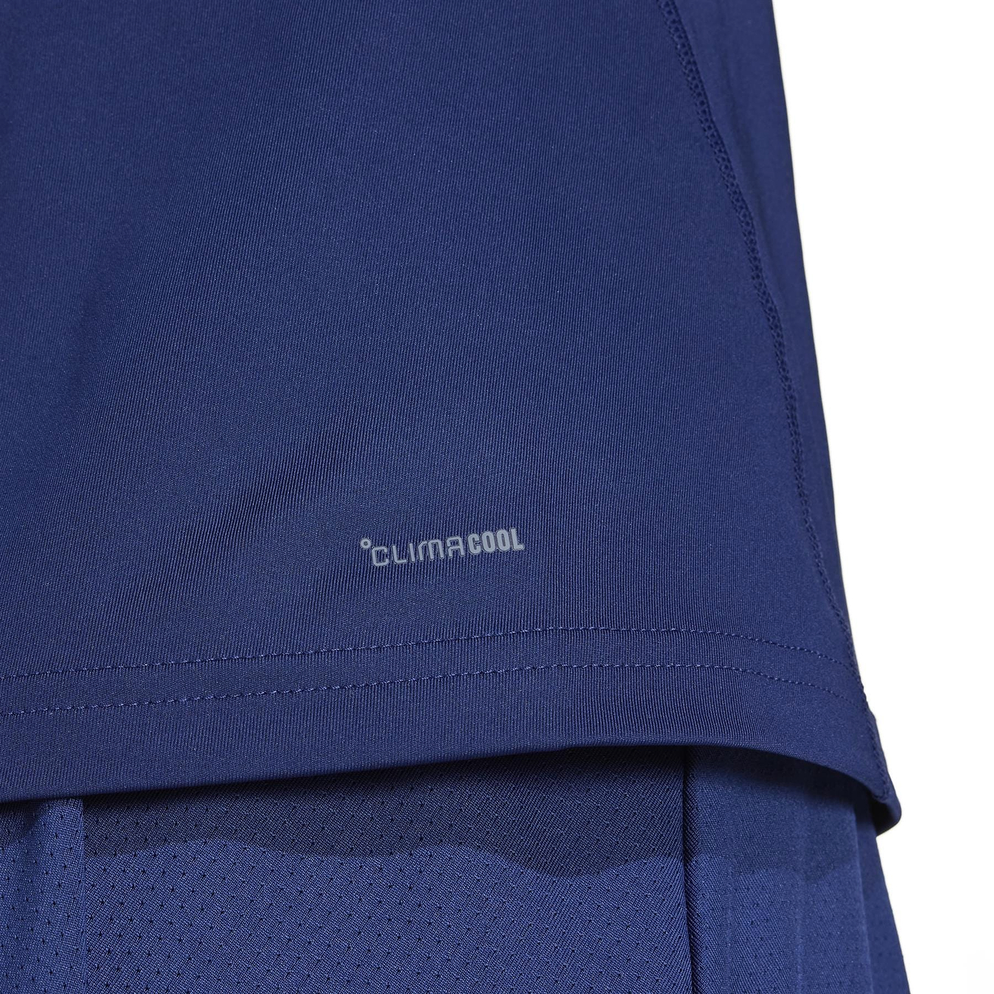 Close-up of an adidas Women's Club Badminton Tank Top in navy, highlighting "Climacool." It's lightweight, breathable, and crafted from recycled materials for a sustainable activewear option.