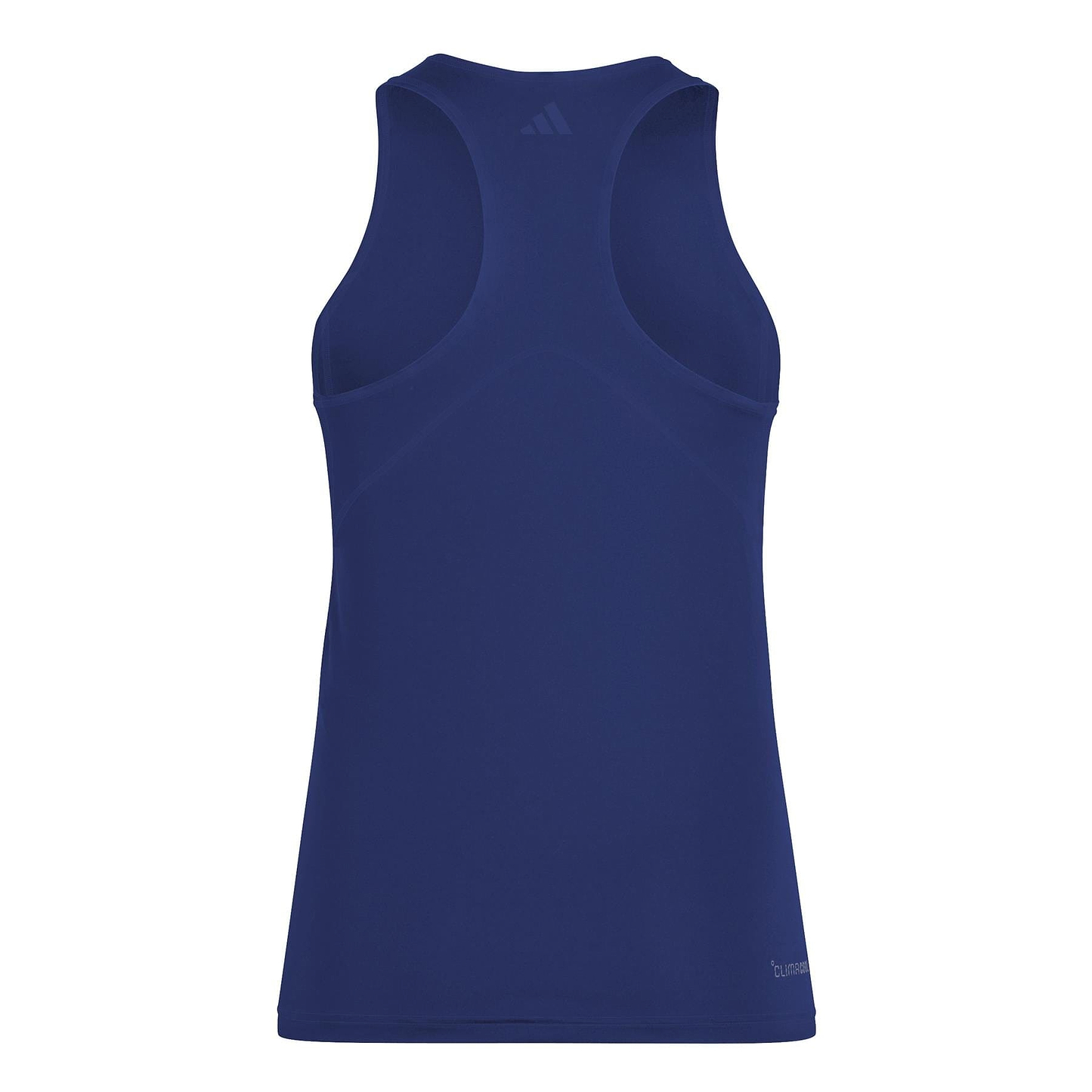 Back view of the ADIDAS Womens Club Badminton Tank Top in navy, featuring a racerback design. Made from recycled materials, the smooth and lightweight fabric incorporates Climacool technology for comfort during sports or exercise.