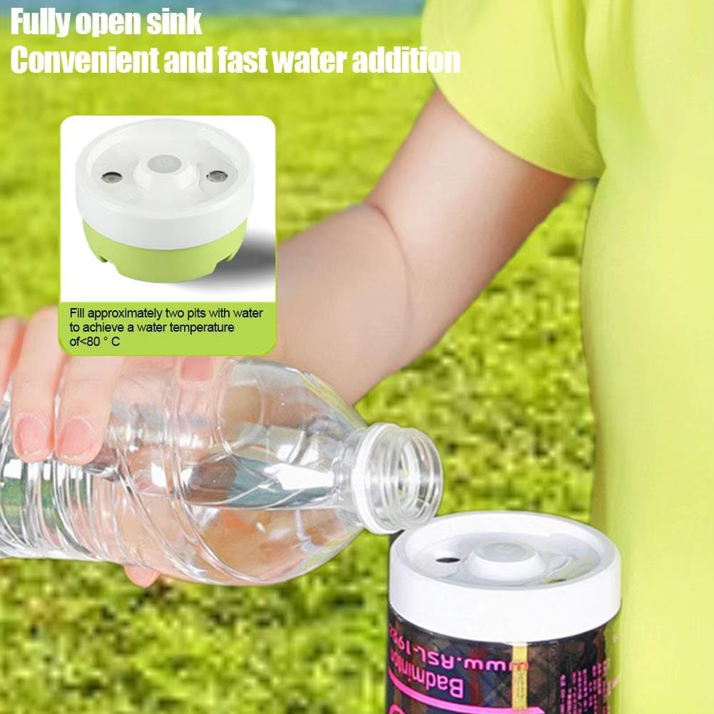 A person in a yellow shirt pours water from a clear bottle into the BadmintonHQ Badminton Shuttlecock Humidifier outdoors. Text explains adding water, with an inset revealing its top view and advanced atomisation technology.