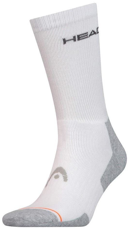 HEAD Crew Athletes Badminton Socks (1 Pack) in white feature gray accents on the toe and heel. Designed for performance with ribbed tops, these socks display a black HEAD logo near the cuff, ideal for badminton enthusiasts seeking comfort and support.