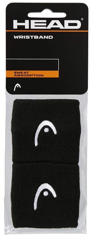 Two black HEAD 2.5" badminton wristbands featuring a white logo are designed for excellent sweat absorption, making them an ideal towel substitute.