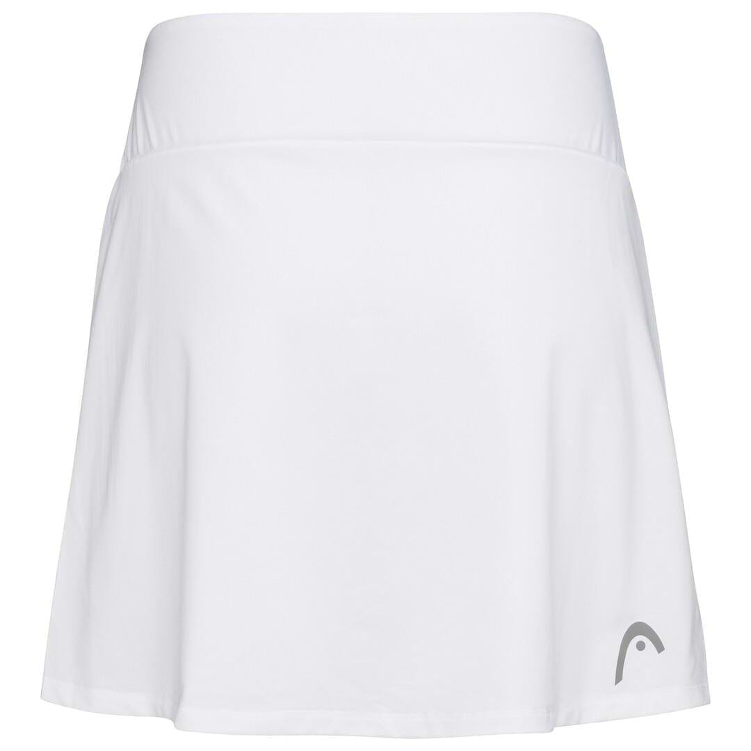 This white skort from HEAD's Club Basic Badminton Skort Long collection showcases a wide waistband and a discreet logo on the bottom right. Its smooth, lightweight fabric integrates HEAD Sportswear MXM Moisture Transfer Microfibre Technology, making it ideal for both sports and casual wear.