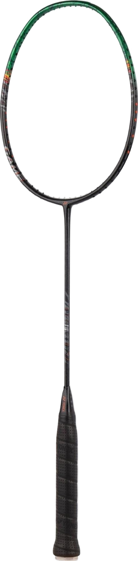 The Yonex Astrox 99 Game 4U Badminton Racket in Black/Green is shown against a plain white background, highlighting its Rotational Generator System for better control.
