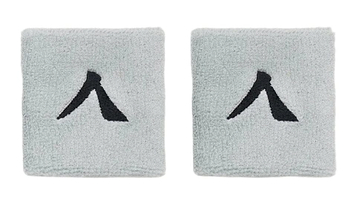 The Kanso 7cm Wristband - 2 Pack in grey boasts two absorbent, minimalist light gray bands with a black design. Set against a white background, they seamlessly blend style and functionality for maximum comfort.
