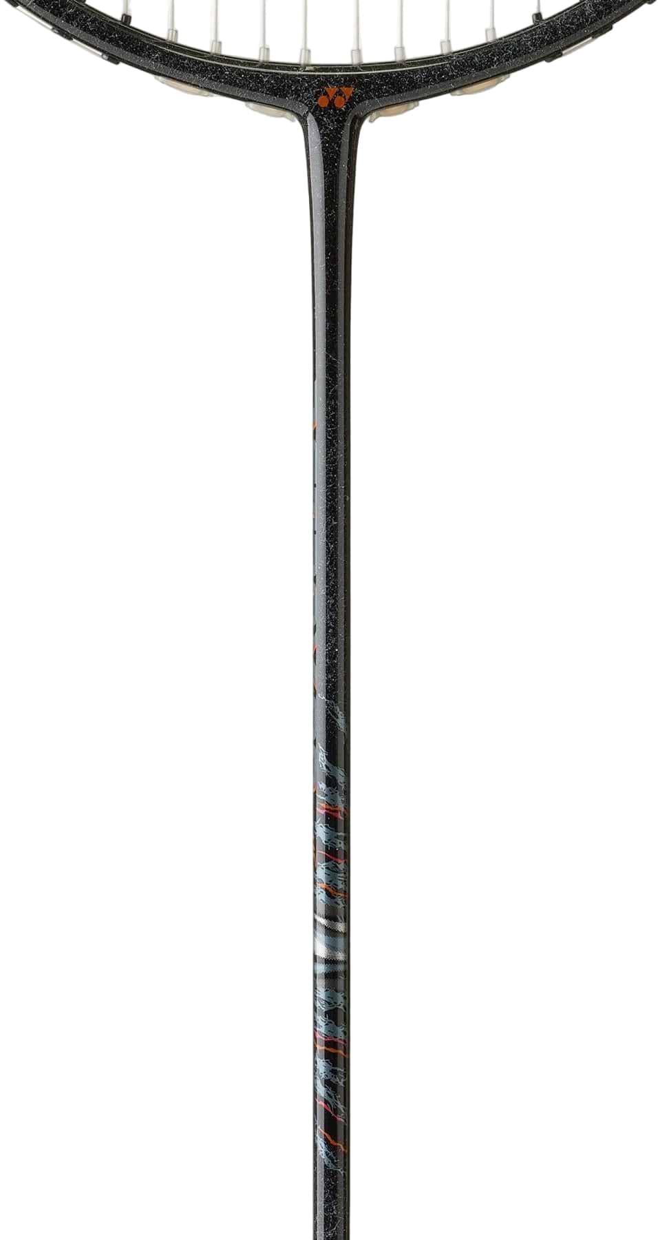 Close-up of the shaft and head of the Yonex Astrox 99 Game 4U Badminton Racket in Black/Green, highlighting its Rotational Generator System, against a plain white background.