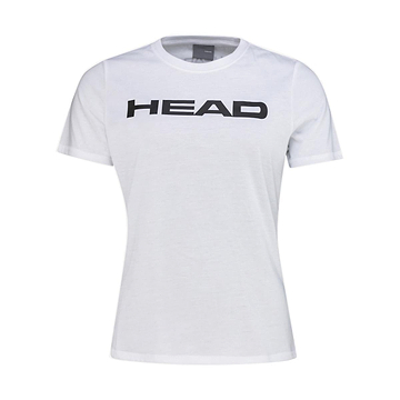The HEAD Women's Club Basic Badminton T-Shirt in white is a versatile piece for women's sportswear. It prominently displays the word "HEAD" in bold black letters across the chest. Crafted from a comfortable polyester cotton blend, this shirt is ideal for both active play and casual wear.