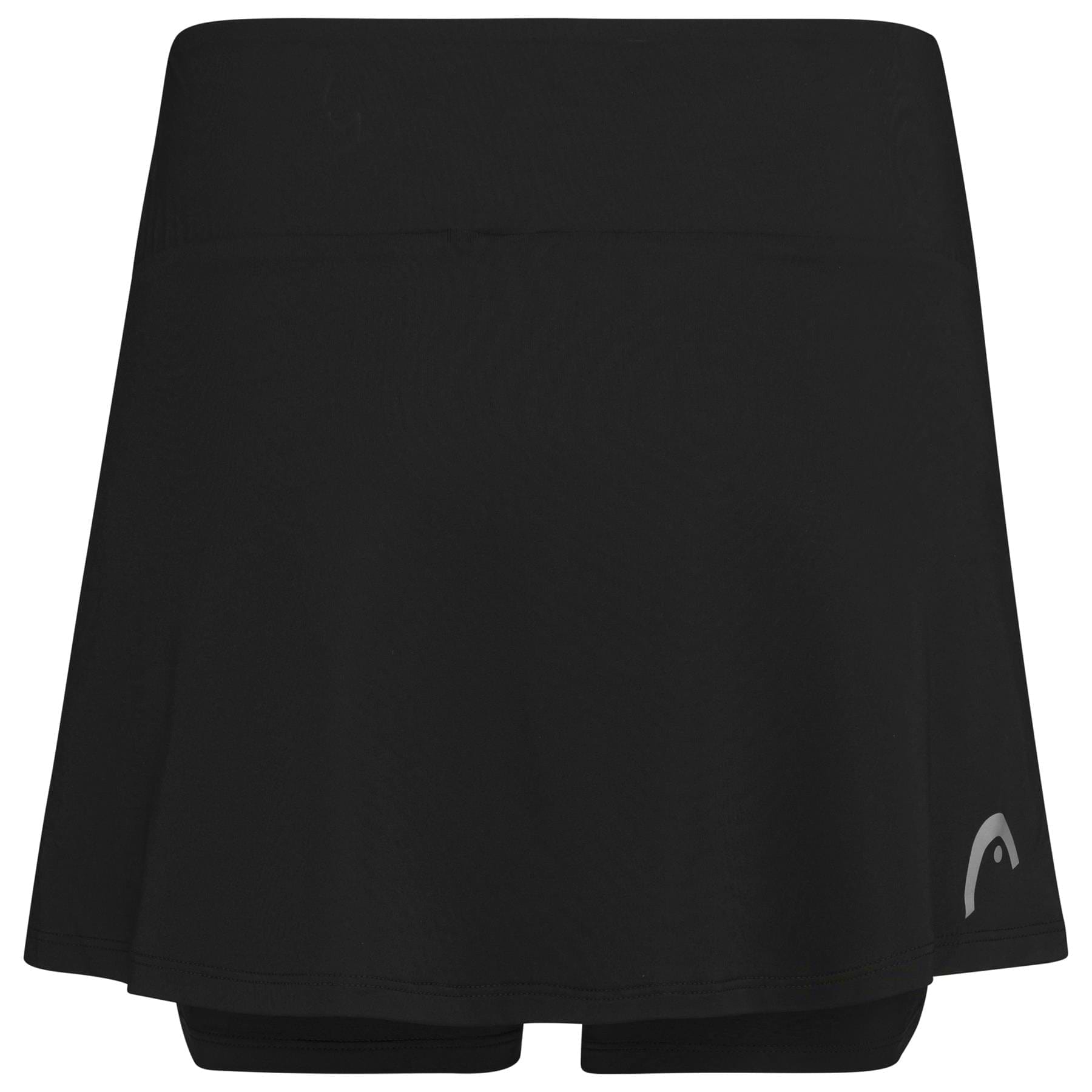 The HEAD Women's Club Basic Badminton Skort in black features a fitted waistband and slight flare at the hem, crafted from Moisture Transfer Microfibre for comfort. It has the Head logo on the bottom right corner, making it ideal for any HEAD Sportswear enthusiast.
