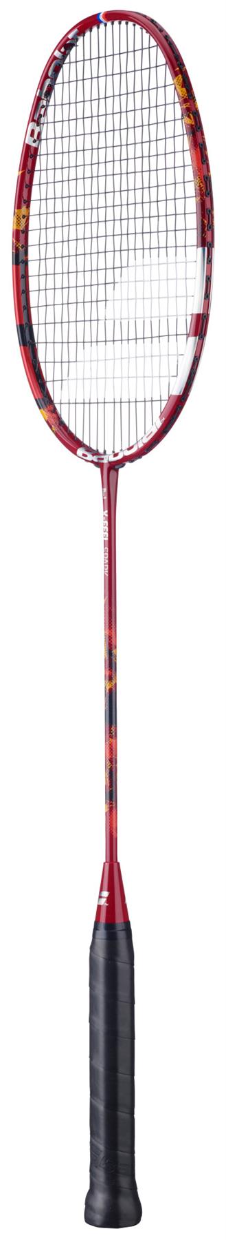 The Babolat X-Feel Spark 2026 3U Badminton Racket in red delivers exceptional power, featuring a black grip handle and a sleek black-and-red design, set against a white background.