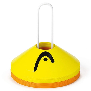 This set of HEAD Dome Training Cones includes a stack of vibrant yellow and orange disc cones paired with a white holder, designed to be perfect for agility exercises and footwork training during practice sessions. These cones are ideal for enhancing skills, making them your essential tools for sports training.