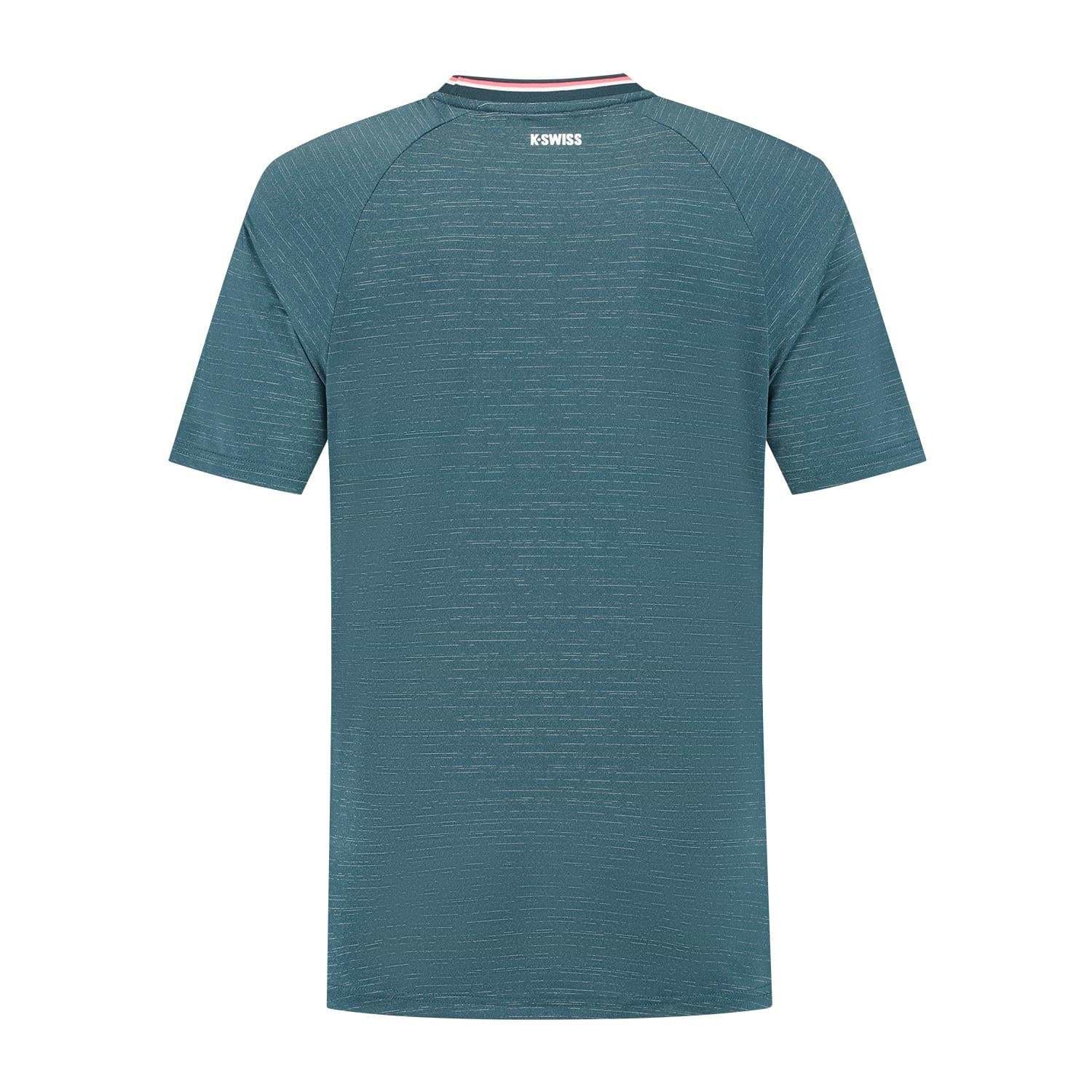 Back view of the K-Swiss Hypercourt Melange 3 men's badminton t-shirt in Stargazer, featuring short sleeves, subtle horizontal textures, and a small white K-Swiss logo below the collar.