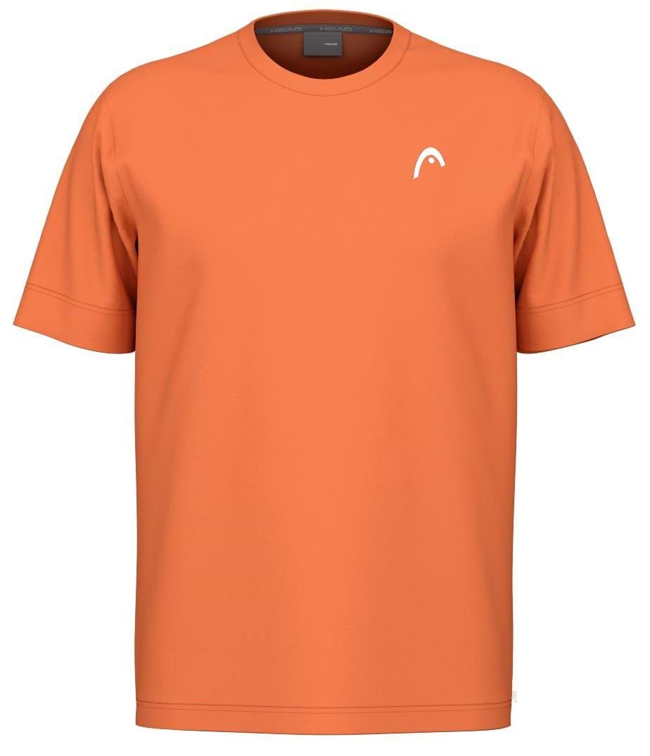 The HEAD Slice II Mens Badminton T-Shirt - CN by HEAD, in orange with a small white left-chest logo and moisture transfer microfiber, is shown on a plain white background.