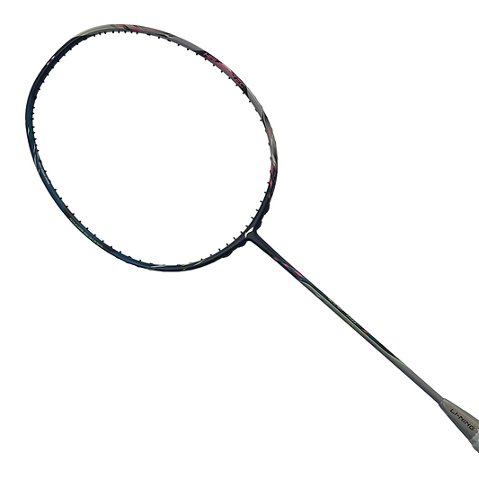 A close-up of the Li-Ning Halbertec 9000 Power Badminton Racket in black and silver, displaying its oval-shaped head and shaft against a white background. The racket strings are not visible.