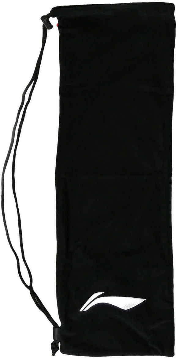 The Li-Ning Single Badminton Racket Cover - Black features a white abstract logo near the bottom right corner and is shown against a white background.