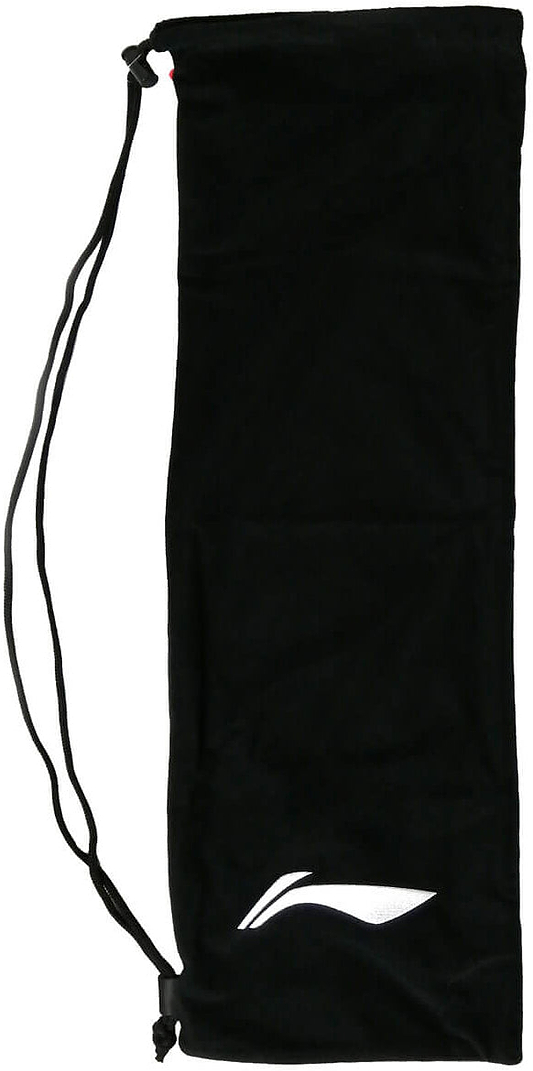 The Li-Ning Single Badminton Racket Cover - Black features a white abstract logo near the bottom right corner and is shown against a white background.
