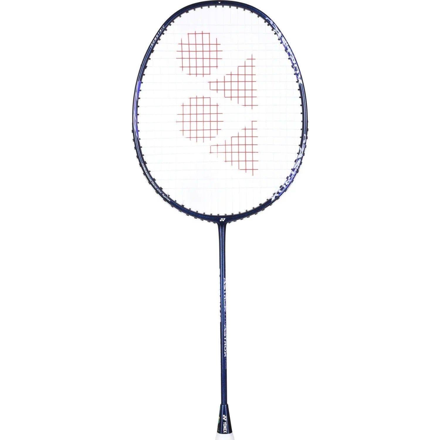 A Yonex Astrox 10 4U Badminton Racket in navy blue, featuring a head heavy balance and full graphite construction, is shown against a plain white background.