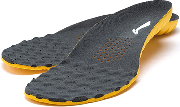 A pair of grey Li-Ning Badminton Shoe Insoles with perforated holes and textured surfaces, designed as a supportive replacement insole for enhanced comfort and support.