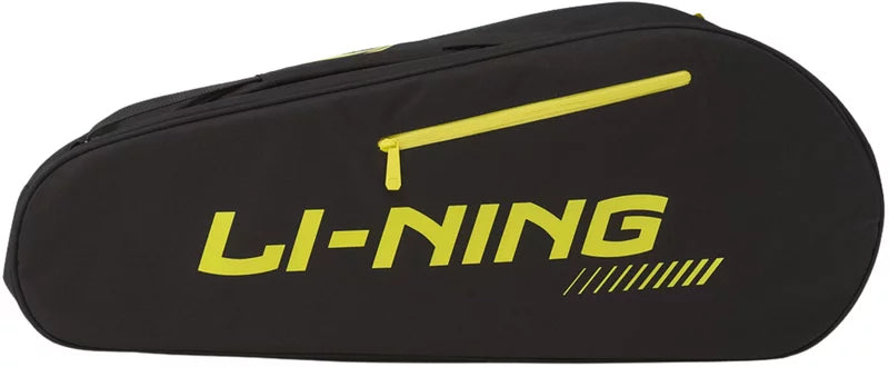 The Li-Ning Training Series 3 Racket Badminton Bag in Black/Yellow features a bold yellow zipper and an eye-catching yellow “LI-NING” logo on the side, making it a stylish yet practical choice from Li-Ning for carrying your sports essentials.